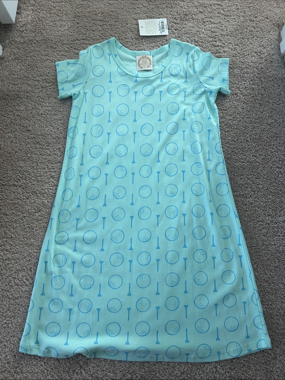 Kids Short-Sleeve Nightgown - Light Aqua with Blue Print